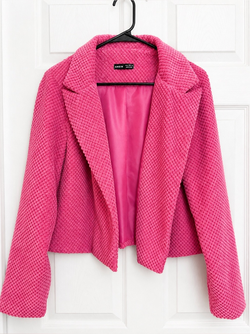 SHEIN Hot Pink Textured Open Blazer Jacket